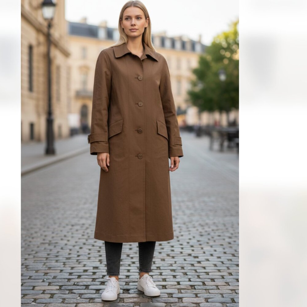 NWT $268 MAX STUDIO Long Jacket Trench Coat In Color Toffee Large